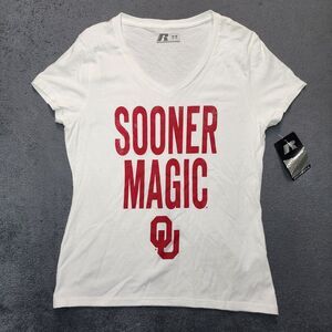 NWT Russell Oklahoma University "SOONER MAGIC" Women’s V-neck T-shirt Size M